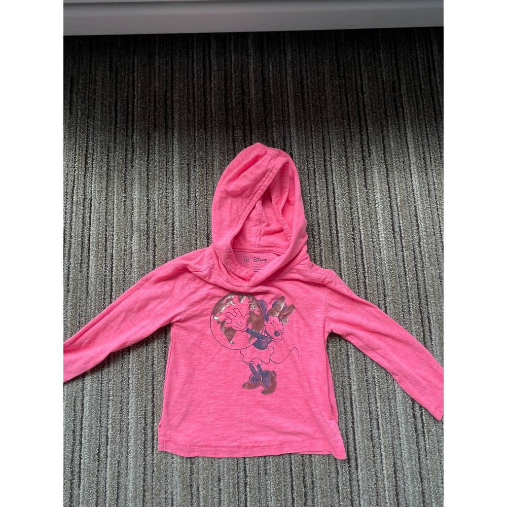 Baby Gap Disney Minnie Mouse Pink Hooded Long Sleeve Shirt Toddler 3T Earth Day